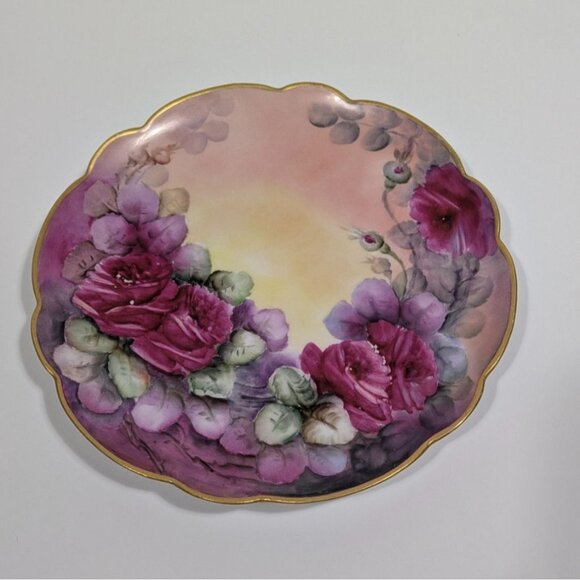 Elite Works Hand Painted Limoges Plate 9" Floral Design Scalloped Edge Gold Trim - Picture 3 of 11